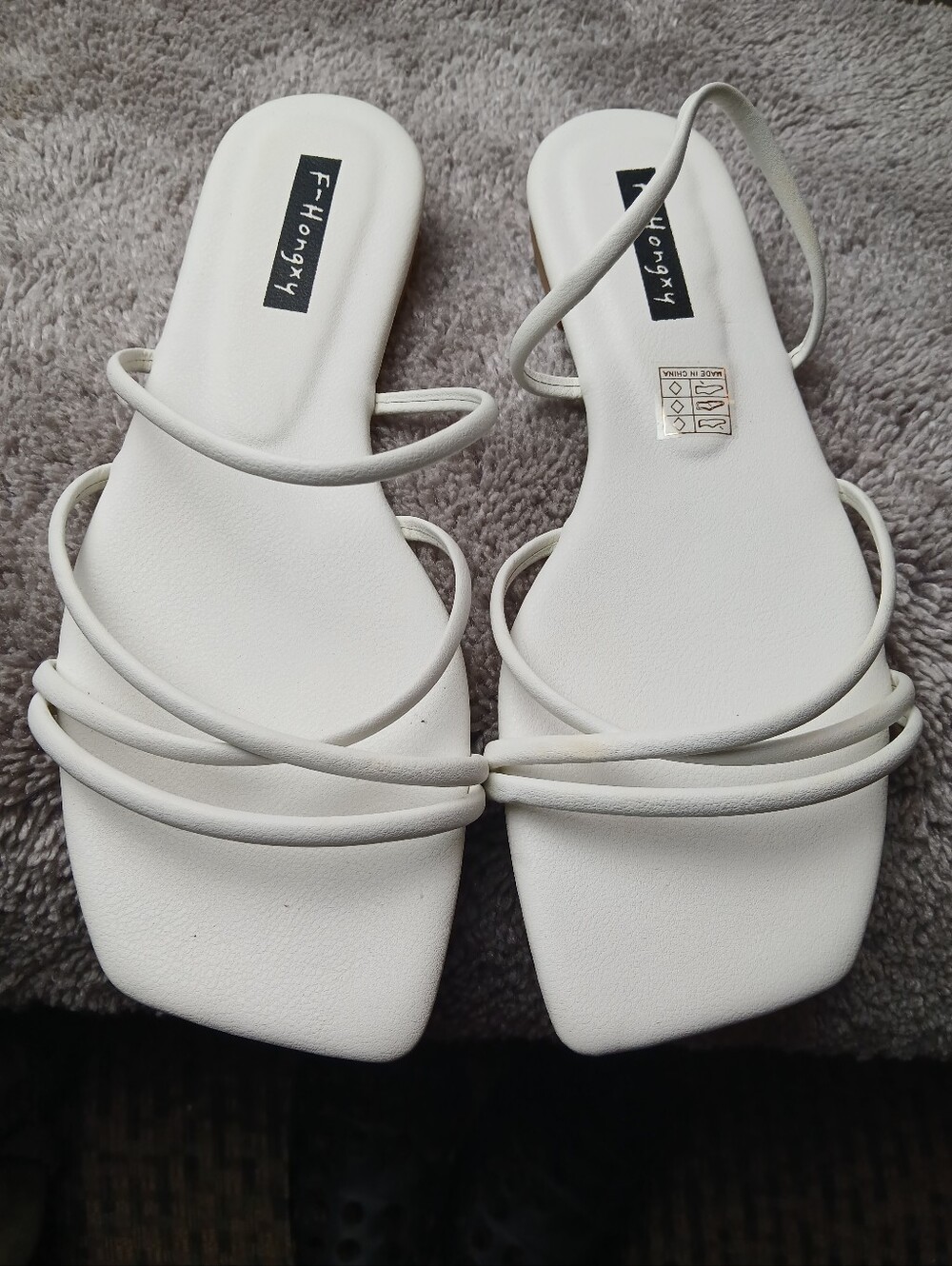 F-HONGXY Off White Strappy Square Toe Flat Sandals 41/US 9.5-10